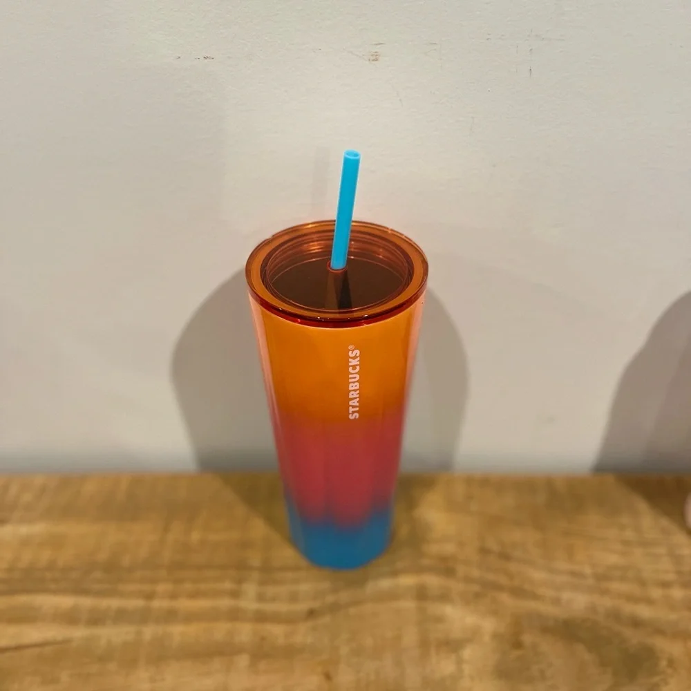 Starbucks orangee‎ blue and pink 24oz  tumbler